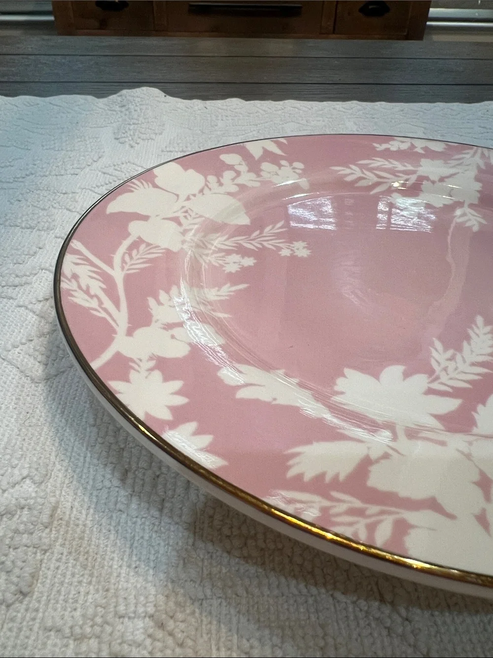 3 Pottery Barn Pink & White Floral Plates Gold Trim 8.75 Inch